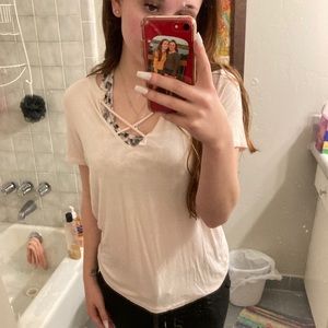 American Eagle White Criss Cross Tee